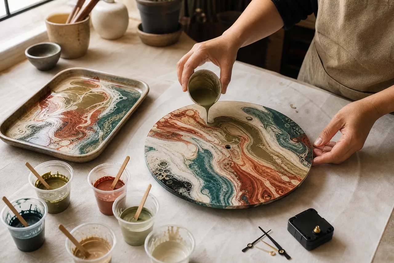 流體藝術時鐘、上環流體畫時鐘、fluid art clock workshop hk｜Canvas Art Academy