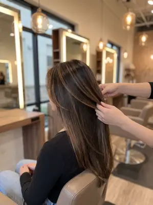 Student work - Caramel highlights foilayage hair colouring